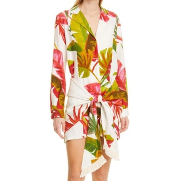 FARM RIO Spring Forest Fil Coupé Mini Dress Size Large Long Sleeve Tropical - Picture 3 of 6
